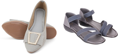 PMS Women Wedges(Grey, Grey , 6)