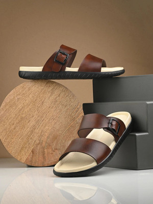 BIZORA Men Sandals(White, Brown , 11)