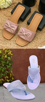 HunarPaon Women Flats(Pink, Purple , 7)