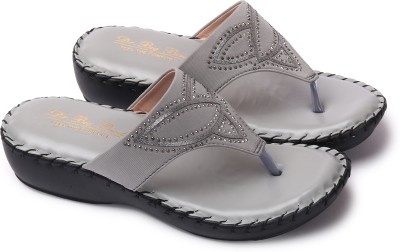 BIG BIRD FOOTWEAR EVA Lycra Embellished Stones V-strap Flat Sandals for Women & Girls Women Flats(Grey , 4)