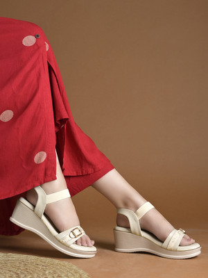 SHOETOPIA Women Wedges(Beige , 7)