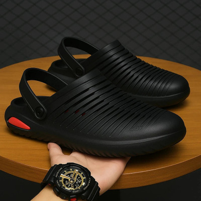 Wild Leopard Men Clogs(Red, Black , 7)