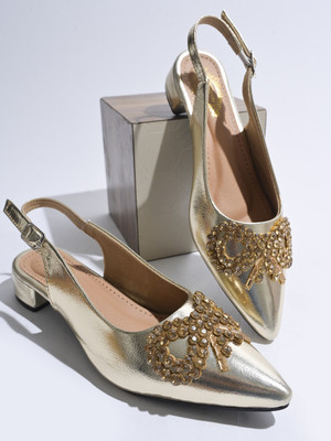 SHOETOPIA Women Heels(Gold , 8)