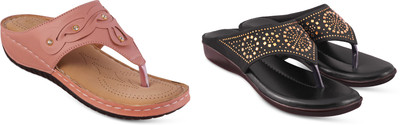 hunyza footwear Women Flats(Black, Pink , 9)