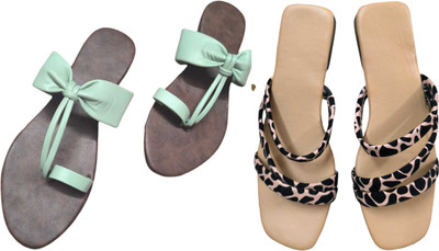 mireh Women Flats(Green, White , 7)
