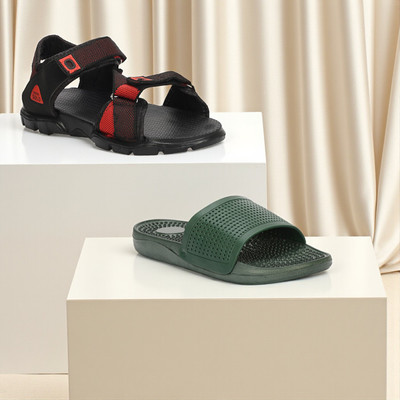 WOCMEC Men Sandals(Red, Green , 8)