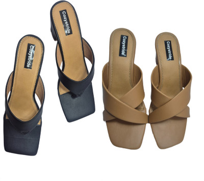 Cozystride Women Heels(Black, Tan , 7)