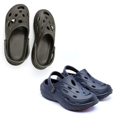 Monrav Men Clogs(Grey, Navy , 8)