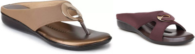 hunyza footwear Women Flats(Gold, Brown , 4)