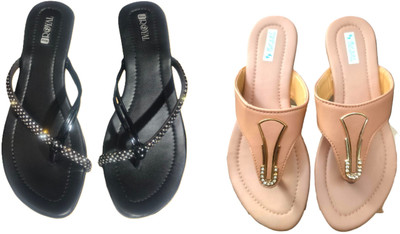 Nicesteps Women Flats(Beige, Black , 8)