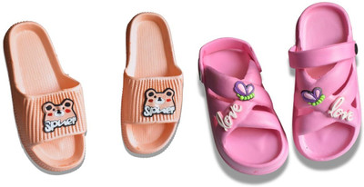 footpedia Women Wedges(Orange, Pink , 3)