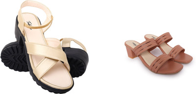 Todhwear Women Sandals(Gold, Pink , 6)