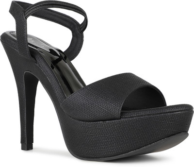 Inc.5 Party Wear Solid Round Toe Stiletto Heel Sandals Women Heels(Black , 4)