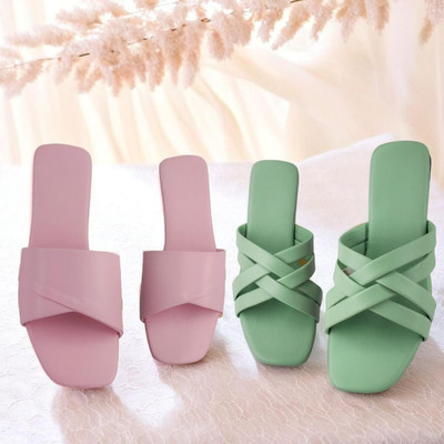 Shoebration Women Flats(Pink, Green , 5)