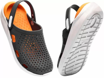Slider style Men Flats(Grey, Orange , 8)