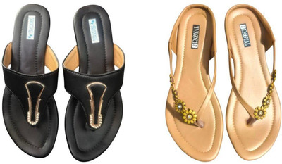 Nicesteps Women Flats(Brown, Black , 4)