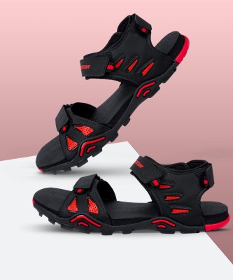 asian Men Sandals(Black, Red , 10)