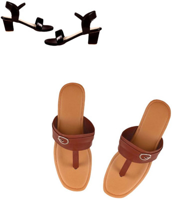 Goraiya Women Heels(Black, Beige , 9)