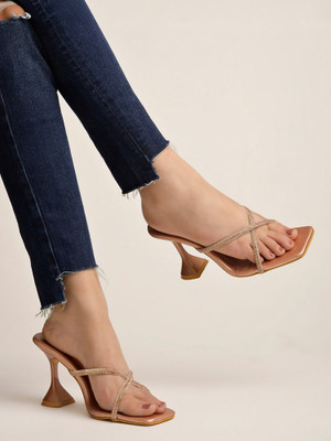 SHOETOPIA Women Heels(Gold , 8)