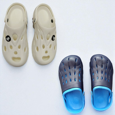 Monrav Men Clogs(White, Blue , 8)