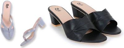 Zaif Women Heels(Black, Grey , 7)