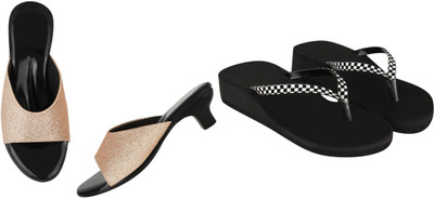 Komfy Women Heels(Brown, Black , 7)