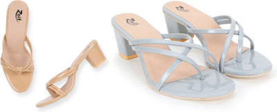 Zaif Women Heels(Grey, Beige , 5)