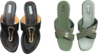 Nicesteps Women Flats(Black, Green , 4)