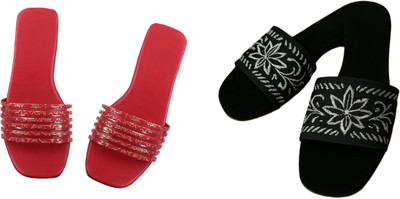 Dualstep Women Flats(Red, Black , 9)