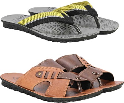 WOCMEC Men Sandals(Yellow, Brown , 6)