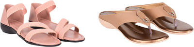 PMS Women Wedges(Brown, Orange , 4)