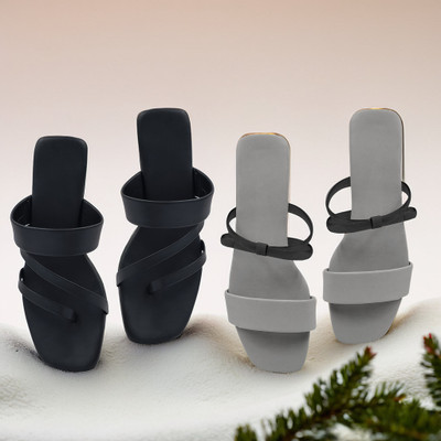 SAYERA Women Flats(Grey, Black , 4)