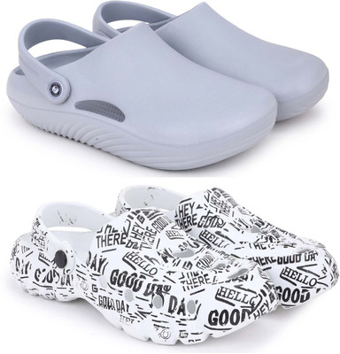 Pampy Angel Men Combo Pack of 2, Ultra cushion, Flipflops, Slipper, Slides, Sandal, Clogs Men Casual(Grey, White , 6)