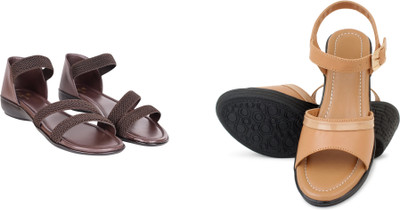 PMS Women Wedges(Beige, Brown , 4)
