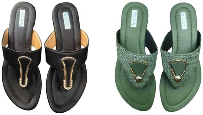 Nicesteps Women Flats(Green, Black , 8)