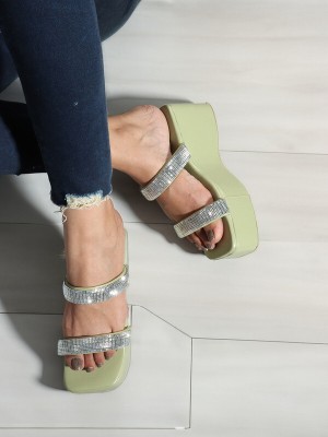 SLEEK STEP Women Wedges(Green , 5)