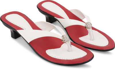 KOMOPT Women Heels(White, Red , 8)