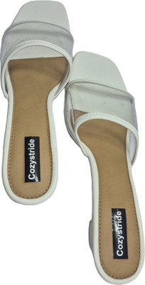 Cozystride Women Heels(White, Beige , 9)