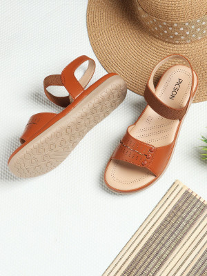 Picson Stylish Sandals with Extra Soft Cushioning for All-Day Comfort Women Flats(Tan , 8)