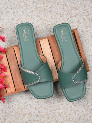 Shoestail Women Heels(Green , 7)