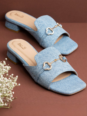 Inc.5 Casual Solid Square Toe Mules Women Heels(Blue , 6)