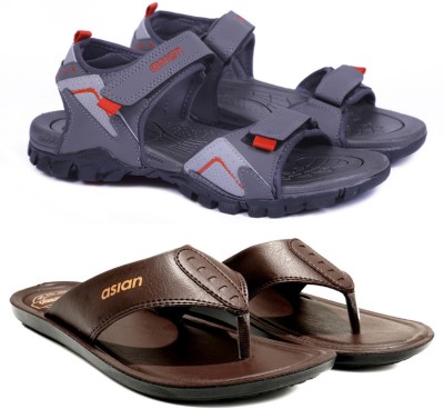 asian Men Sports Sandals(Brown, Grey , 6)