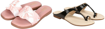 Kuhu Creations Women Flats(Black, Pink , 7)