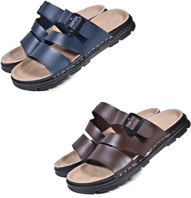 Walkivo Men Sandals(Blue, Brown , 8)