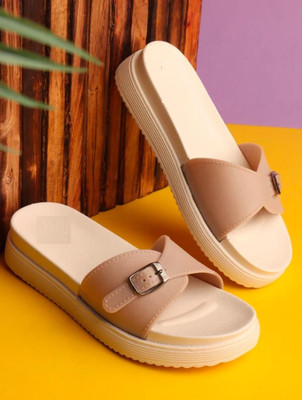 Shozie Women Slides(Beige , 5)