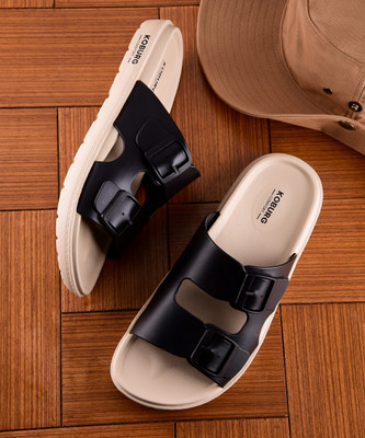 Koburg Classic Men's Sandals|Comfortable|Extra Soft Slide|Lightweight |EVA Sole KS-204 Men Sandals(Black, Beige , 6)