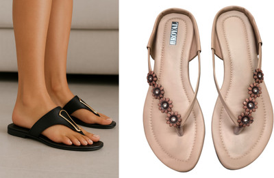 Nicesteps Women Flats(Beige, Black , 8)