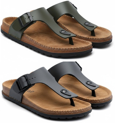 Protoes Footwear Co. Men Sandals(Grey, Olive , 8)