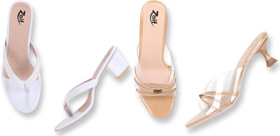 Zaif Women Heels(Beige, White , 3)