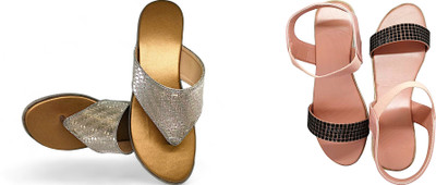 PMS Women Wedges(Gold, Pink , 7)